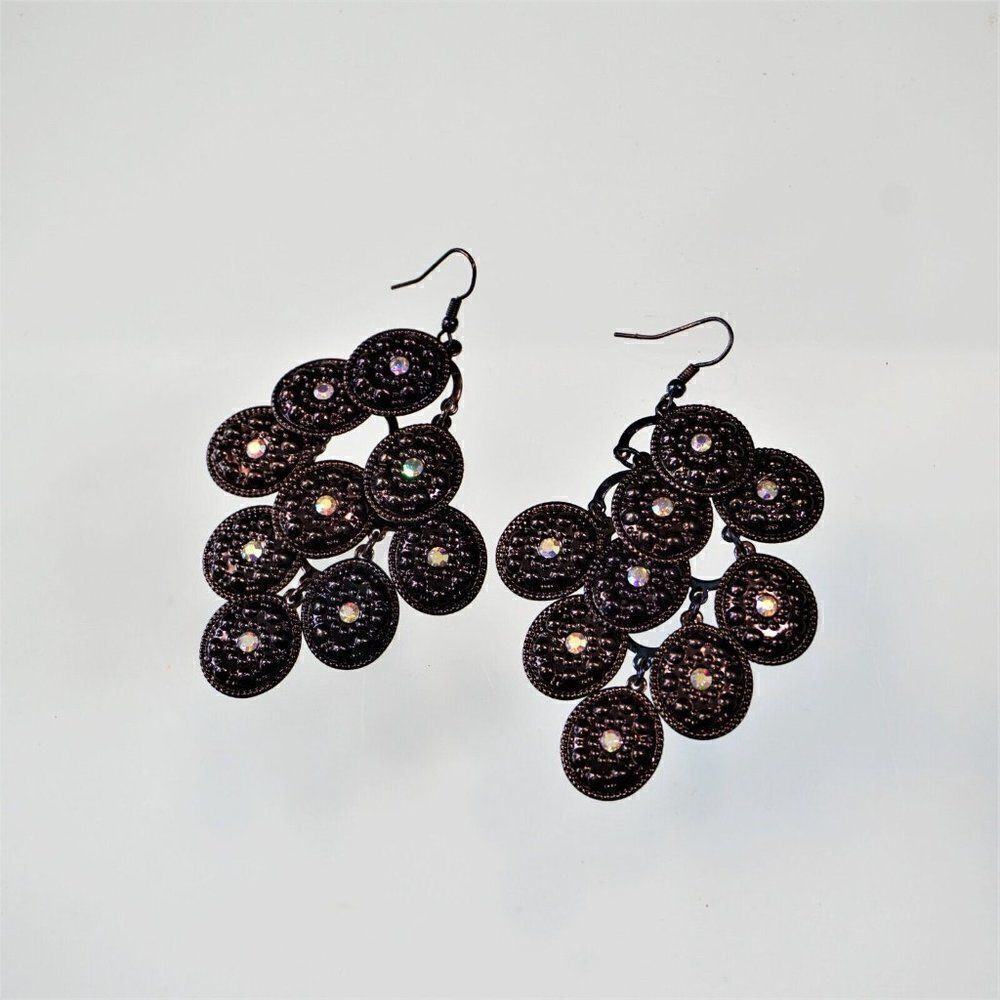 Glitter Disc Dangle Drop Chandelier Earrings Pierced Hook - Picture 2 of 4